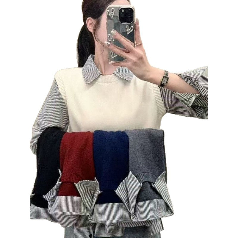 Damen lässiger Pullover mit eleganten Hemdärmel und strukturierter Optik Drune