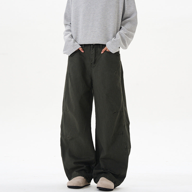 Damen Ultraweite Baumwoll-Canvas Palazzo-Hose mit elastischem Bund und Utility-Nähten Drune