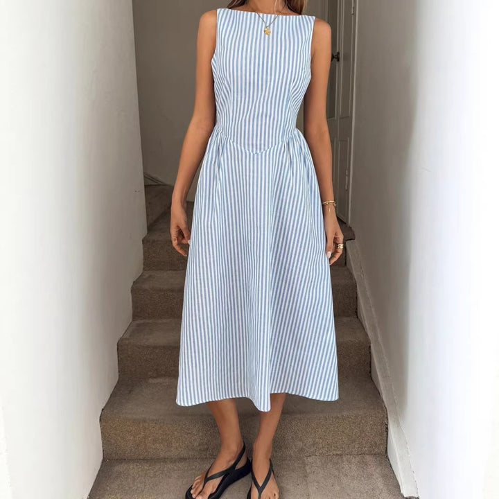 Damen Elegantes Midi-Kleid im Streifenlook Drune