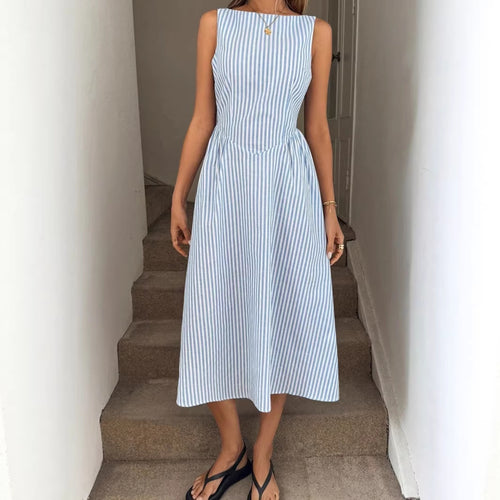 Damen Elegantes Midi-Kleid im Streifenlook Drune