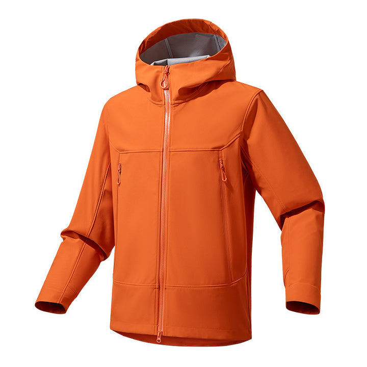 Herren Softshell‑Kapuzenjacke mit Stretch, wind- und wasserabweisender Membran und Zwei‑Wege‑Reißverschluss Drune