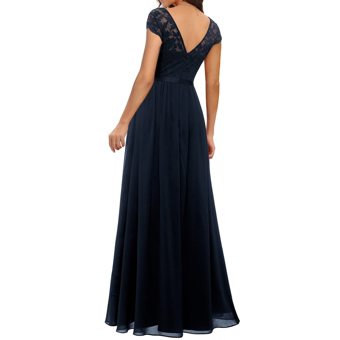 Damen Elegantes Spitzenkleid mit V-Ausschnitt Drune