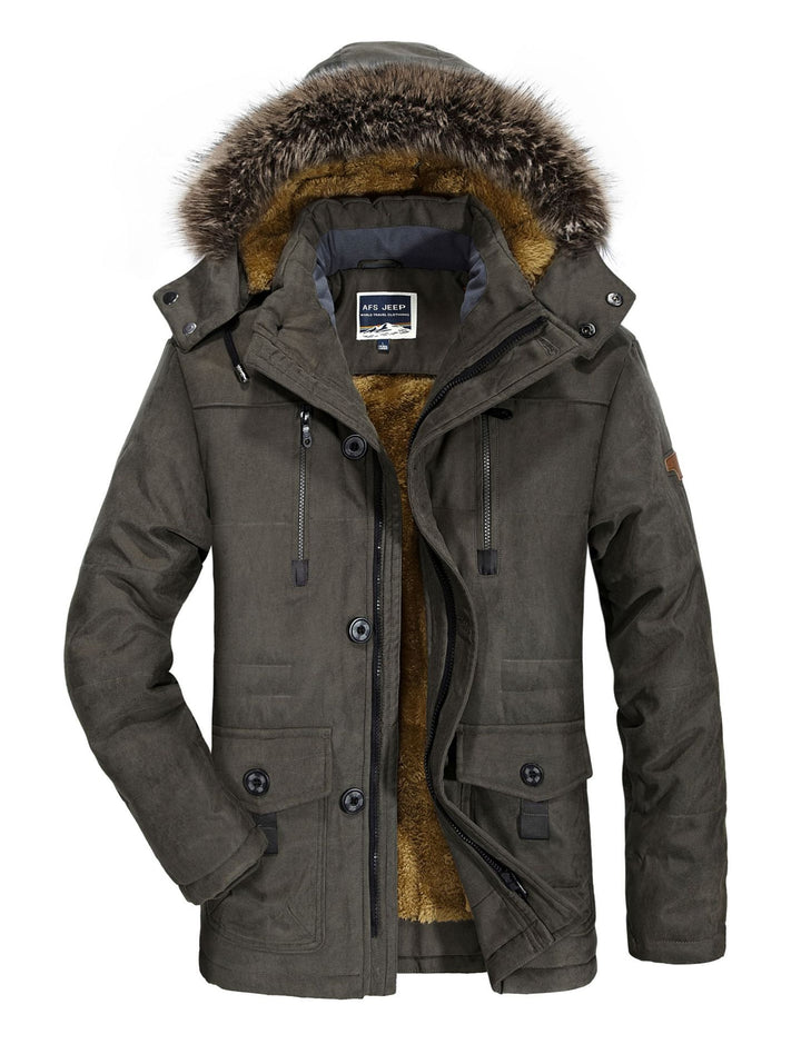 Herren Parka mit abnehmbarer Kapuze, wärmender Teddyfutter-Innenlage und Multifunktions-Taschen Drune