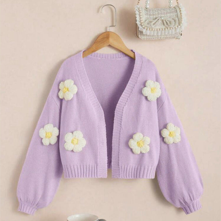 Damen Kurzjacke mit verspielten Blumenapplikationen Drune