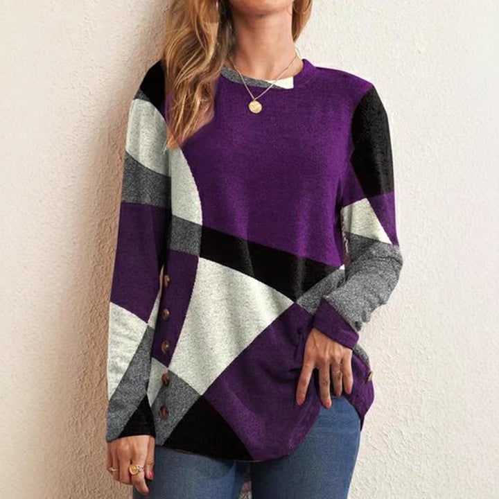 Damen Oversize Langarm Tunika mit geometrischem Farbschema