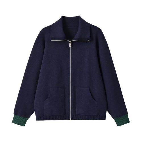 Damen Grobgestrickte Oversize-Zipjacke mit Stehkragen und aufgesetzten Taschen Drune