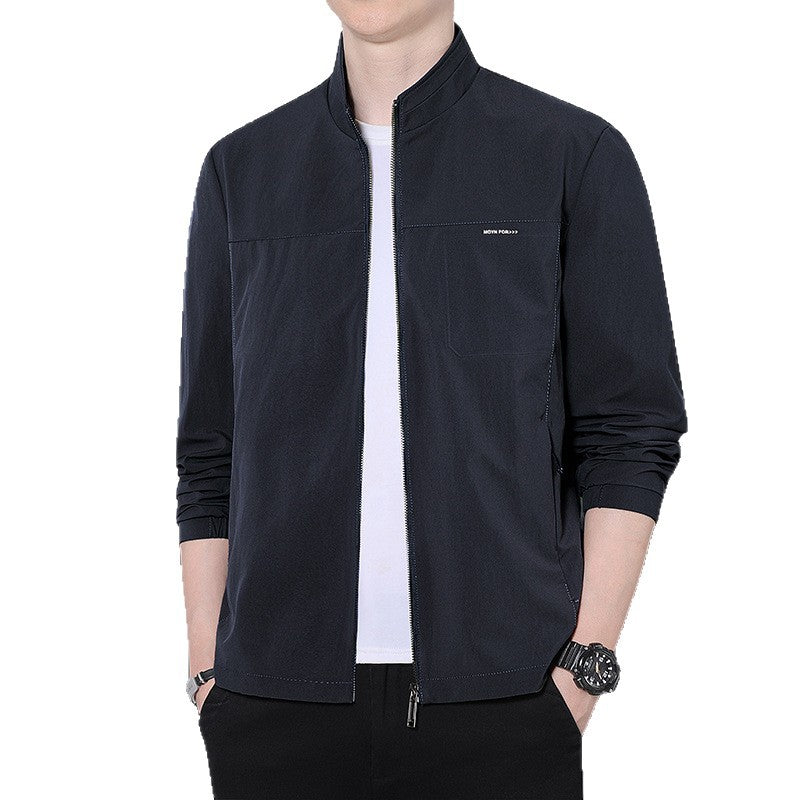 Herren Minimalistische Komfort-Trainingsjacke mit Stehkragen, windabweisendem Softshell-Material und verdeckten Reißverschlusstaschen Drune
