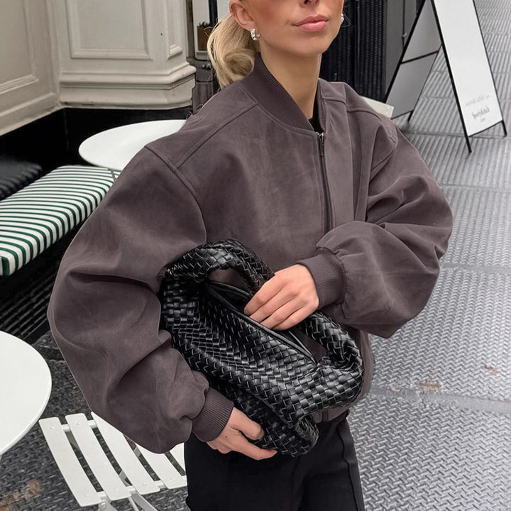 Damen Oversized Bomberjacke mit voluminösen Ärmeln und Stehkragen Drune