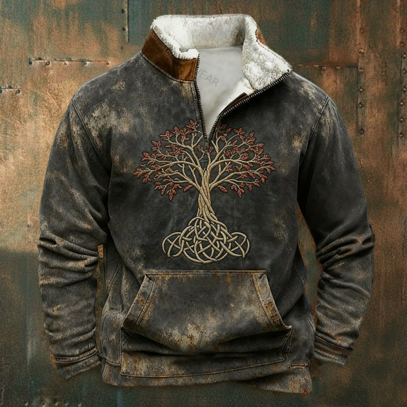Herren Urbaner Fleece Pullover mit Baum-Motiv Drune