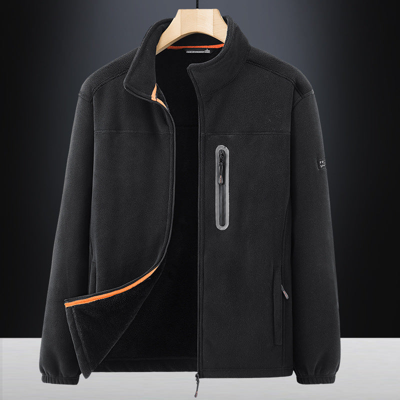 Herren Microfleece-Outdoorjacke mit wasserdichter Brusttasche, Stehkragen und Teddyfleece-Innenfutter Drune