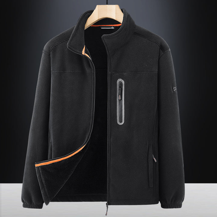 Herren Microfleece-Outdoorjacke mit wasserdichter Brusttasche, Stehkragen und Teddyfleece-Innenfutter Drune