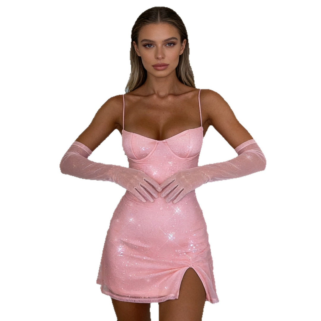 Damen Verführerisches Mini-Kleid mit Glitzer und Trägern Drune