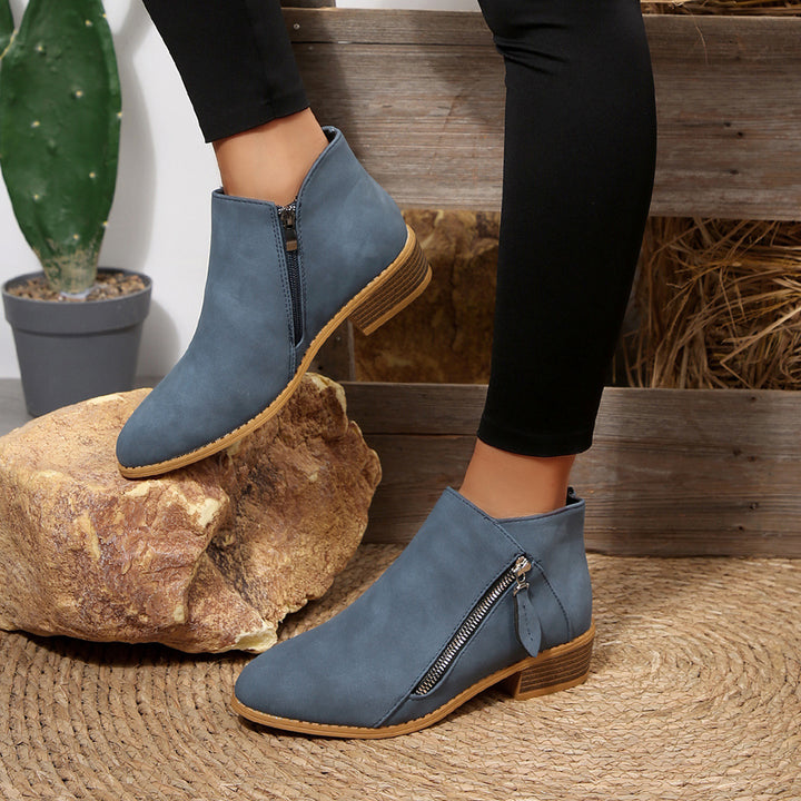 Damen Kurze Ankle-Boots mit seitlichem Reißverschluss und gestapeltem Blockabsatz Drune