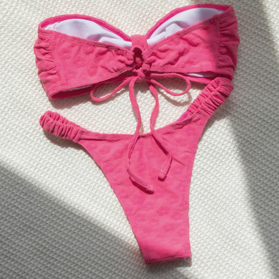 Damen Bandeau-Bikini mit zarten Blütenstrukturen Drune