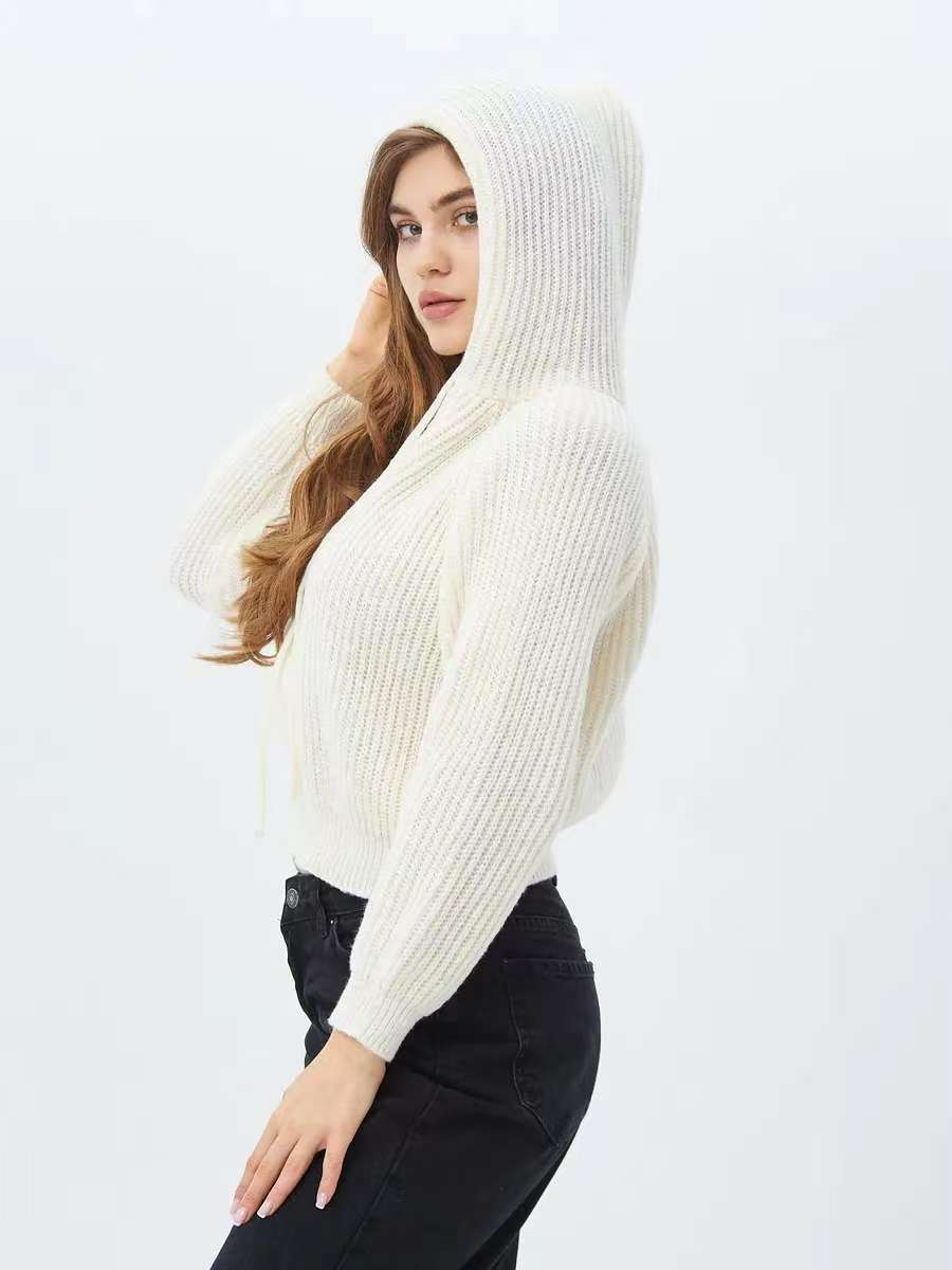 Damen Cropped Hoodie aus weichem Rippstrickmaterial mit praktischen Kordelzügen Drune