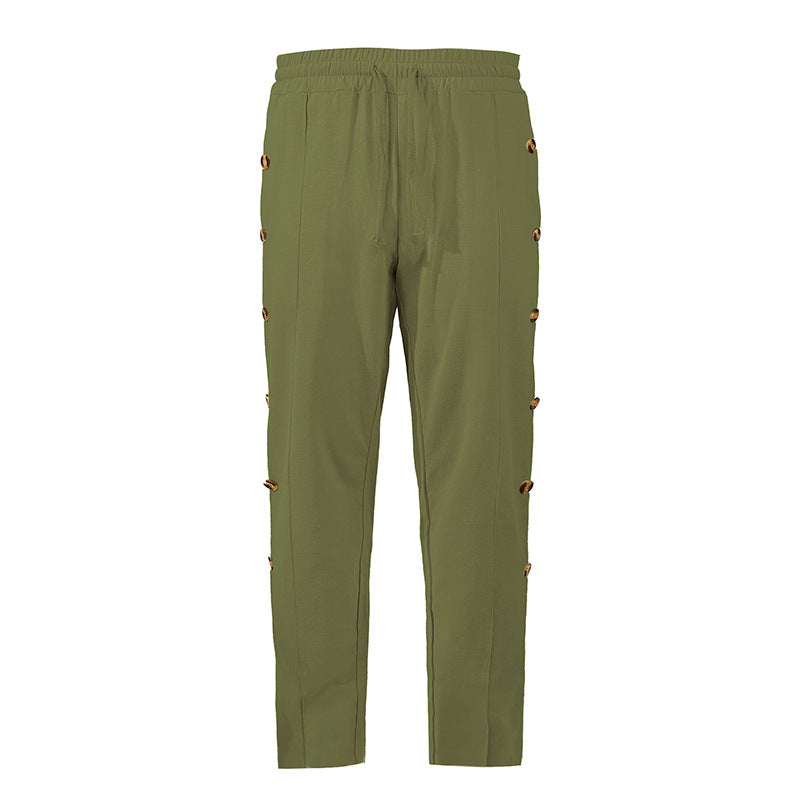 Herren Relaxed-Fit Freizeithose mit seitlichen Zierknopfleisten, elastischem Bund und Kordelzug Drune