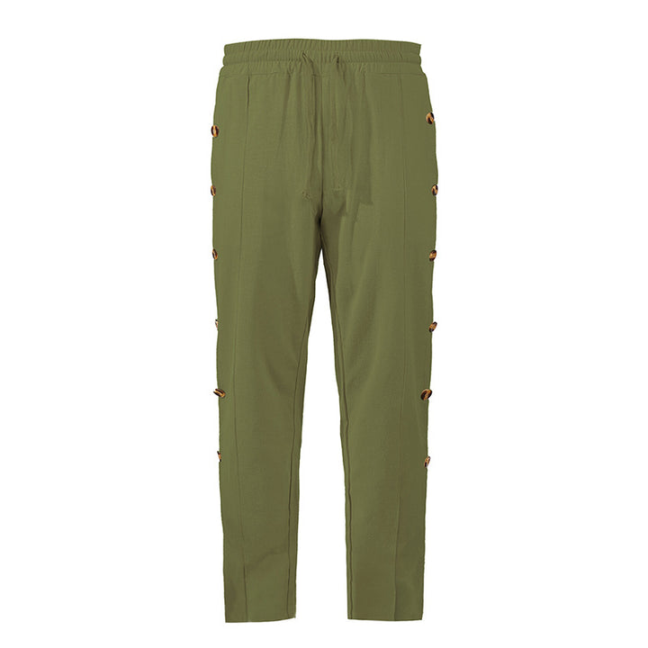Herren Relaxed-Fit Freizeithose mit seitlichen Zierknopfleisten, elastischem Bund und Kordelzug Drune