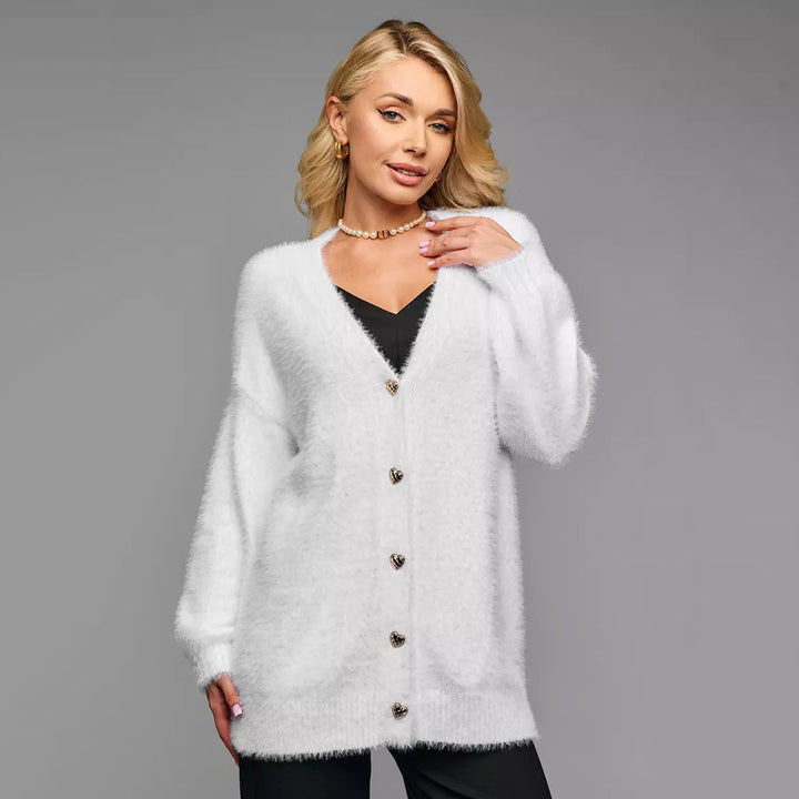 Damen Oversized Strickjacke mit Herzknöpfen und weichem Material Drune