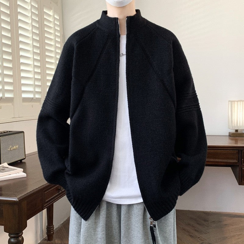 Herren Modische Strickjacke mit hohem Kragen Drune