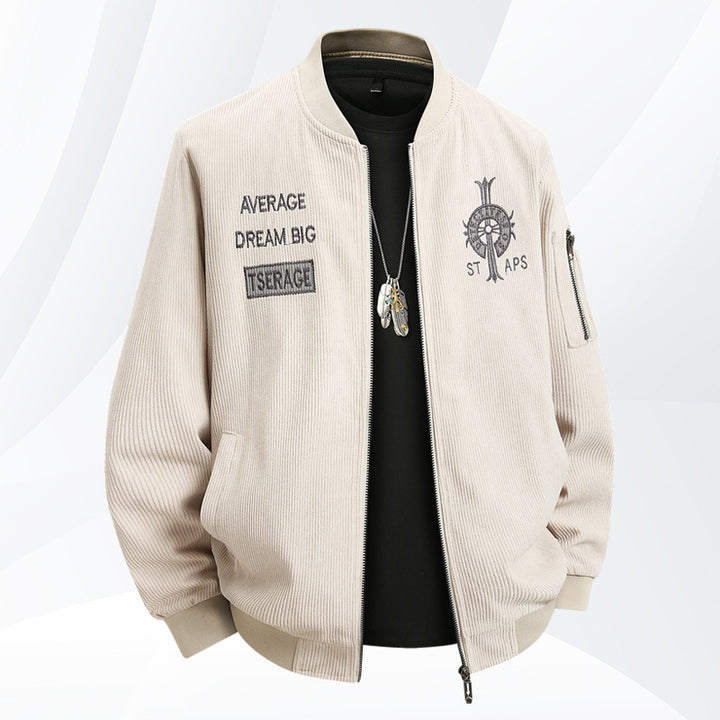 Men's  textured ribbed bomber jacket with embroidered chest crest and zip sleeve pocket Drune