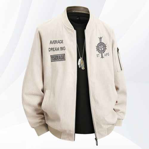 Men's  textured ribbed bomber jacket with embroidered chest crest and zip sleeve pocket Drune