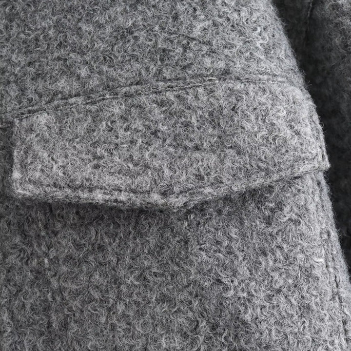 Damen Kurze Wolloptik-Boxyjacke mit Reißverschluss und aufgesetzten Pattentaschen Drune