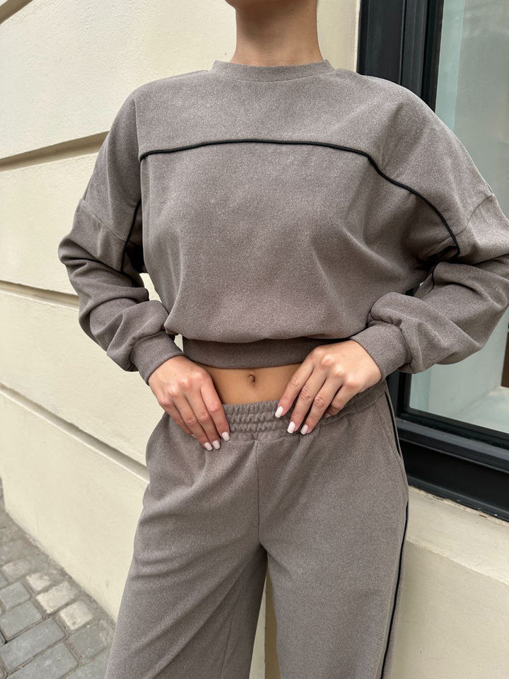Damen Sportliches Oberteil und Hose Set mit elastischem Bund und Kontrastnähten Drune