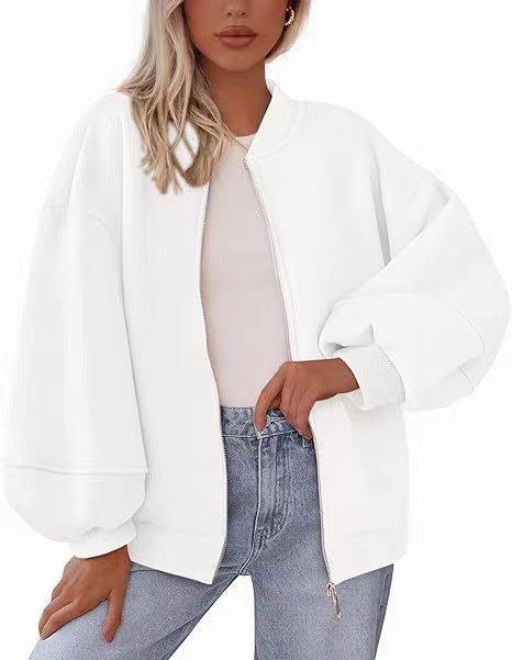 Damen Oversize Bomberjacke mit Ballonärmeln und Reißverschluss Drune