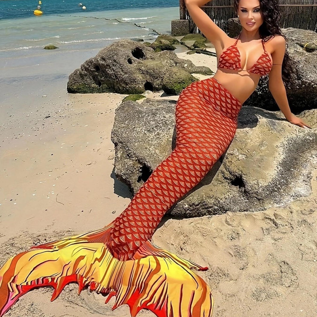Damen Meerjungfrauen-Bikini mit schimmerndem Schwanzfisch-Muster Drune