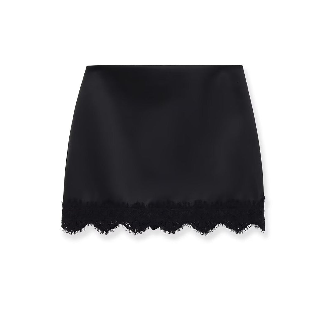 Damen eleganter Rock mit Spitzenbesatz und strukturiertem Gewebe Drune