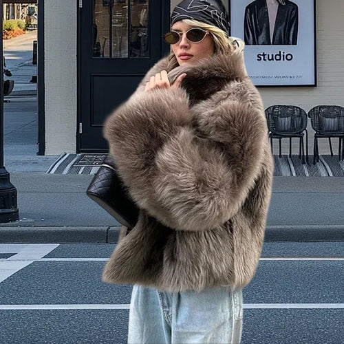 Damen Luxuriöse Kunstpelzjacke Drune