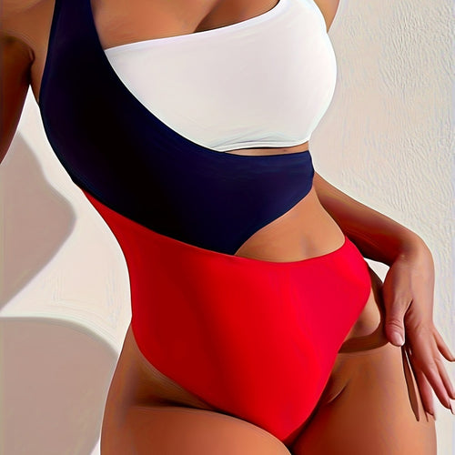 Damen Einteiler Badeanzug mit asymmetrischem Design und hoch geschnittenem Unterteil Drune