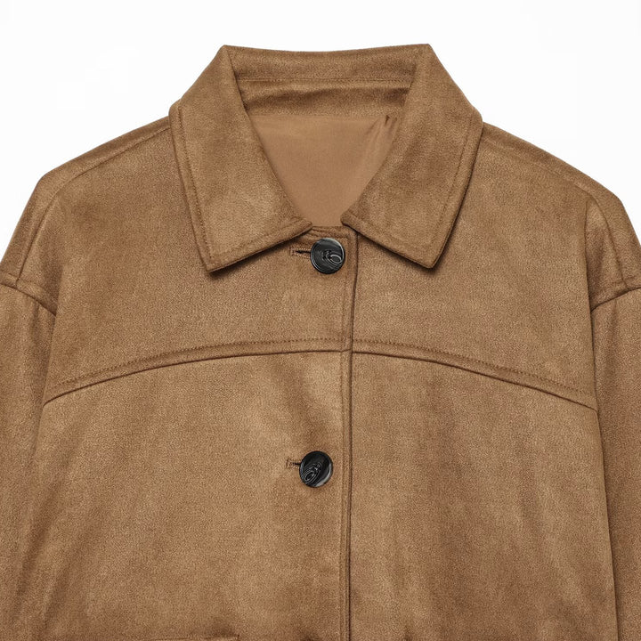 Damen Boxy‑Jacke in Veloursoptik mit aufgesetzten Taschen Drune