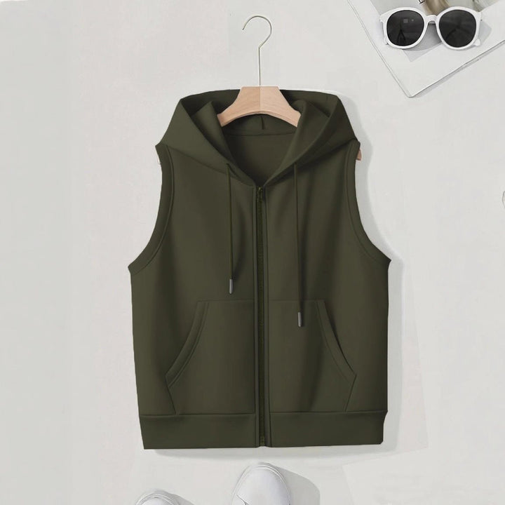 Damen Ärmellose Zip‑Hoodie‑Weste aus weichem Sweat mit Kängurutaschen Drune