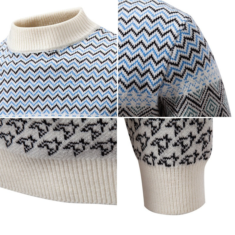 Herren Norwegermuster-Pullover mit Stehkragen und feinem Jacquardstrick Drune