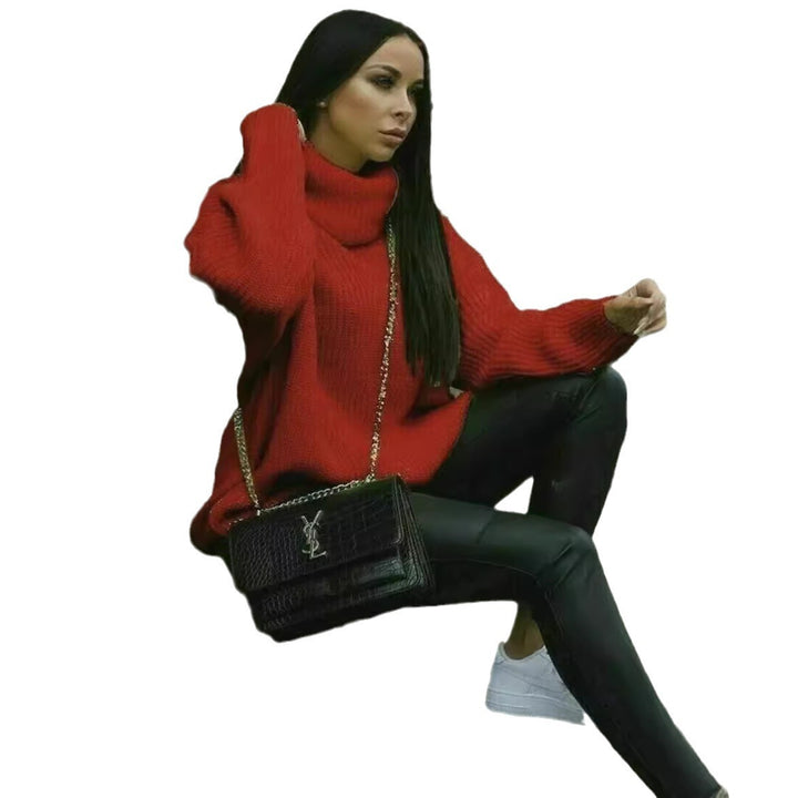 Damen Oversized Strickpullover mit hohem Kragen und modernem Schnitt Drune