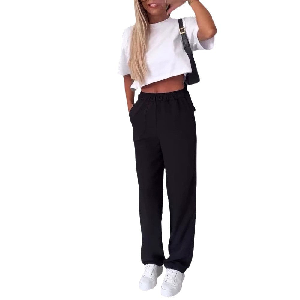 Damen nan weite Palazzo-Hose mit elastischem Bund und aufgesetzten Klappentaschen Drune