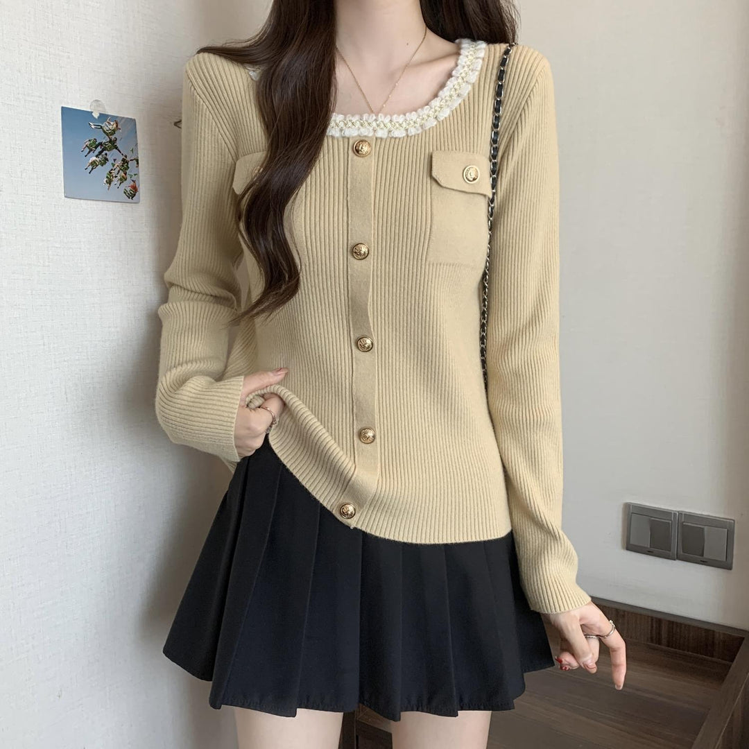 Damen Strickjacke mit dekorativem Kragen Drune