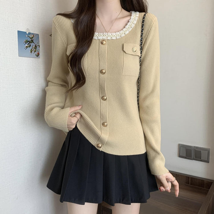 Damen Strickjacke mit dekorativem Kragen Drune