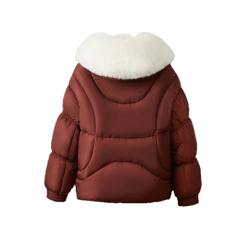 Damen nan kurze Steppluftjacke mit voluminösem Webpelzkragen, Knebelverschluss und formstabiler Taillenlinie Drune