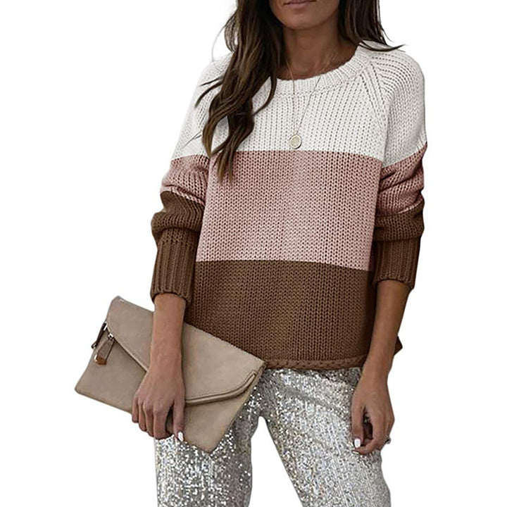 Damen modischer Strickpullover mit modernem Farbblock-Design Drune