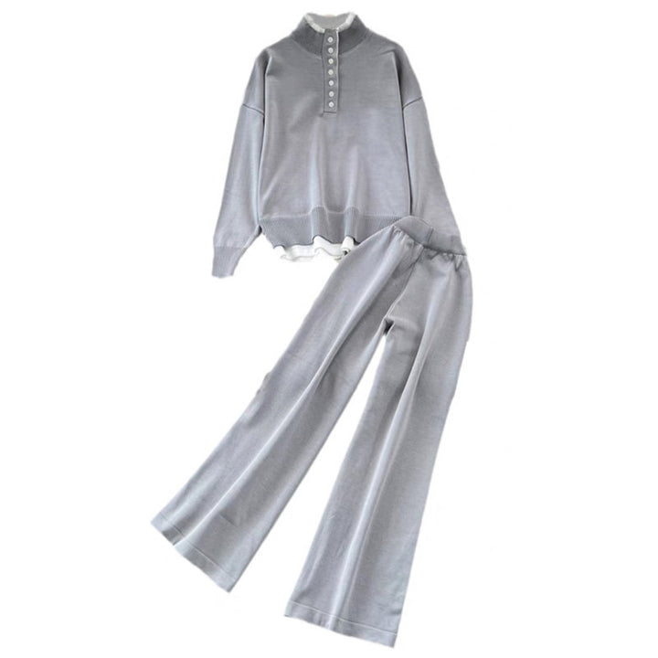 Damen Loungewear-Set mit hoher Rippstruktur und Knopfdetaillierung Drune