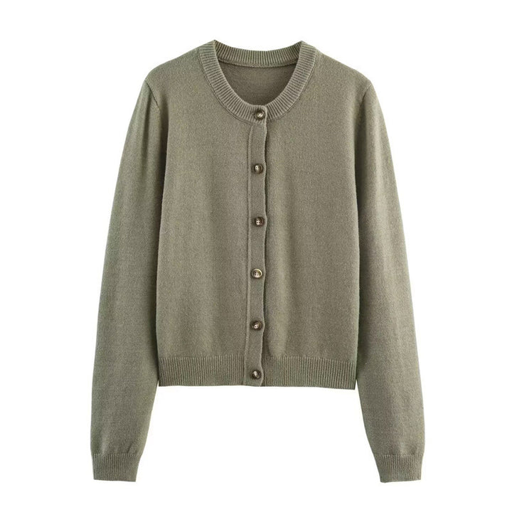 Damen modische Strickjacke mit Rundhalsausschnitt und Knopfdetails Drune