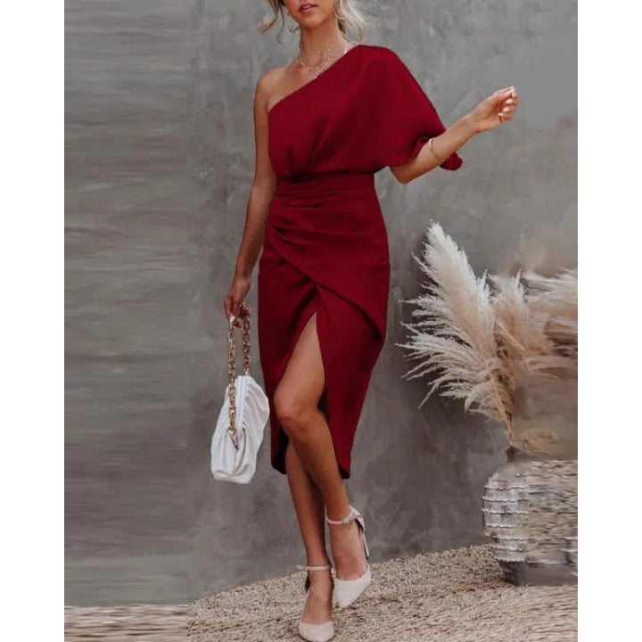 Damen schickes, asymmetrisches Abendkleid mit elegantem Schlitz und raffinierter Drapierung Drune