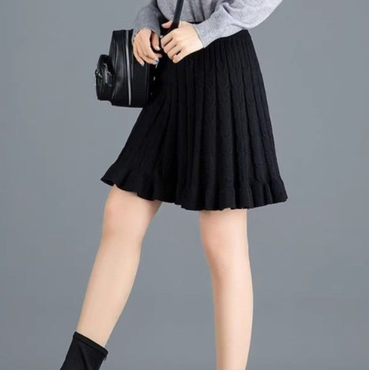 Damen Wellenmuster Midi-Rock aus Strick Drune