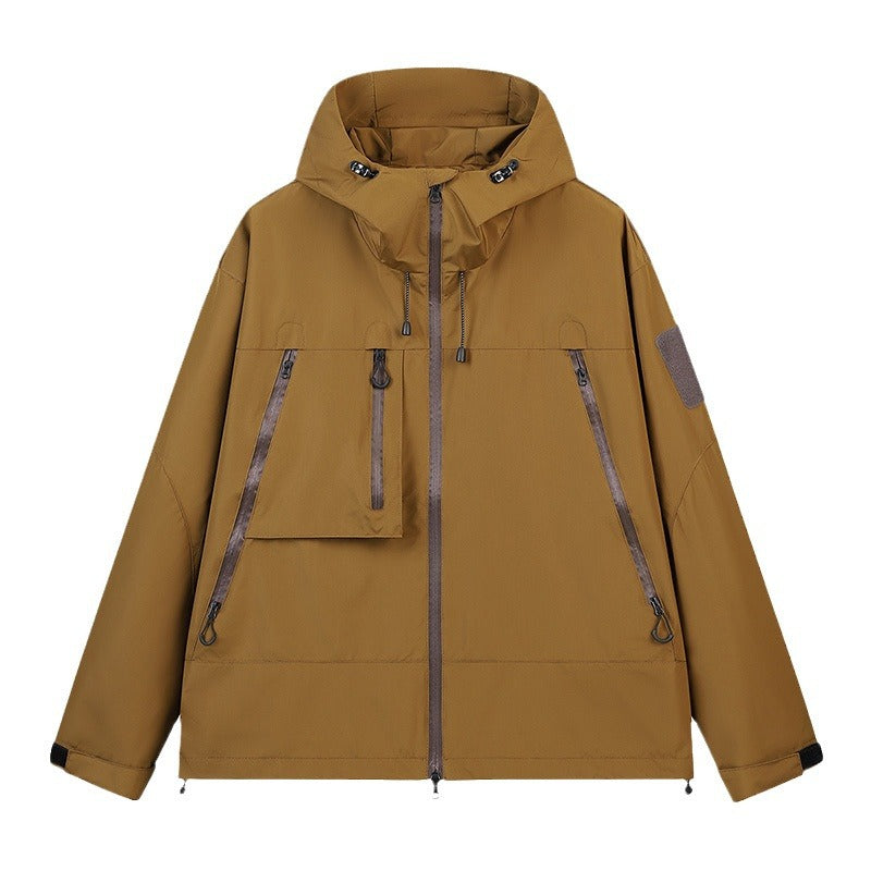 Herren Technische Kapuzen-Outdoorjacke mit wasserabweisenden Reißverschlüssen und Utility‑Taschen Drune