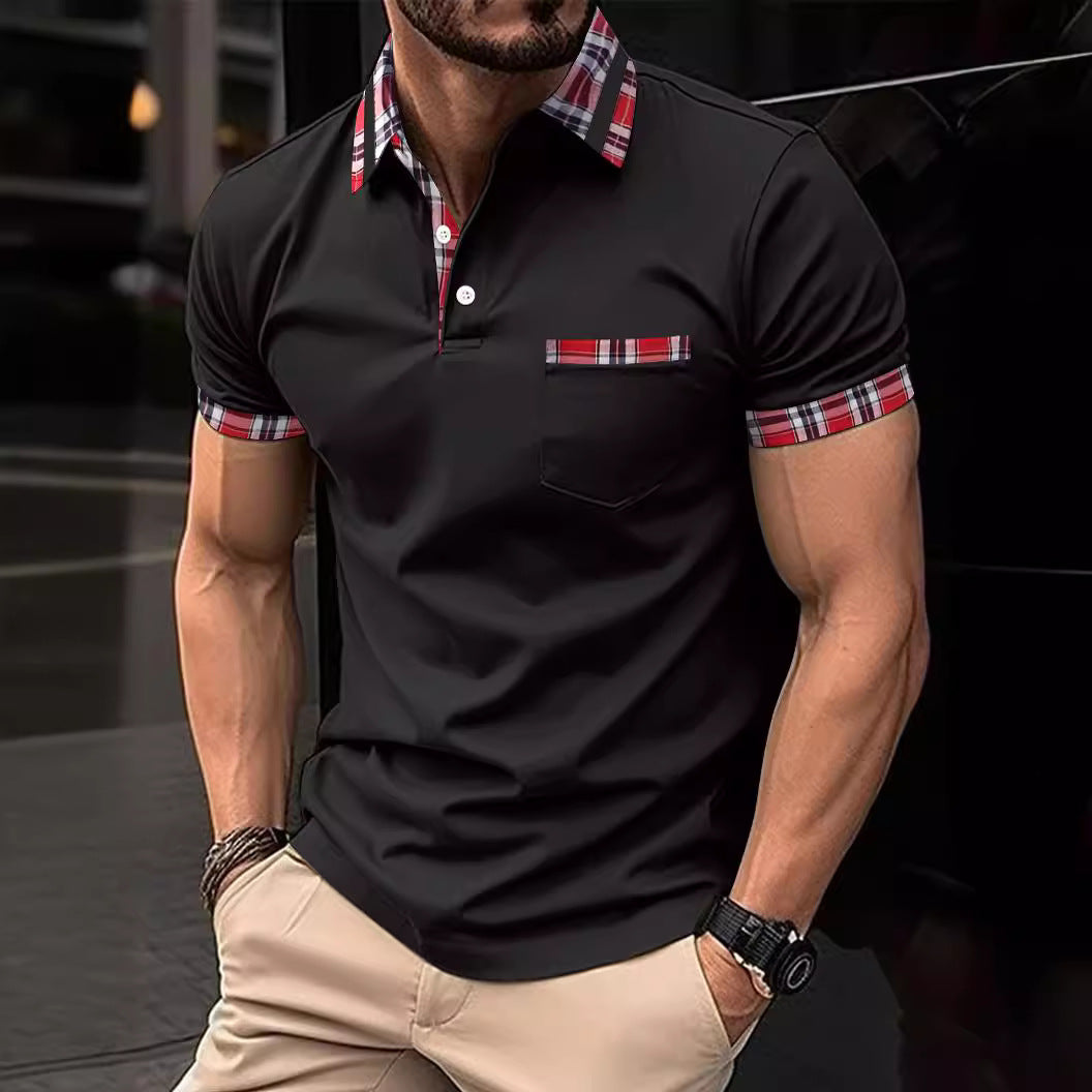 Herren Poloshirt mit modernem Karo-Design und Brusttasche Drune
