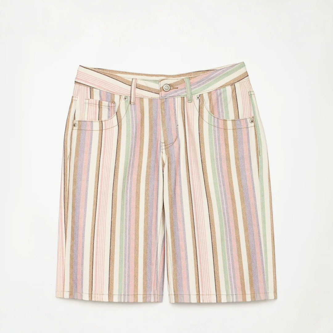 Damen Gestreifte Highwaist Palazzohose mit weitem Bein und Five‑Pocket-Details Drune