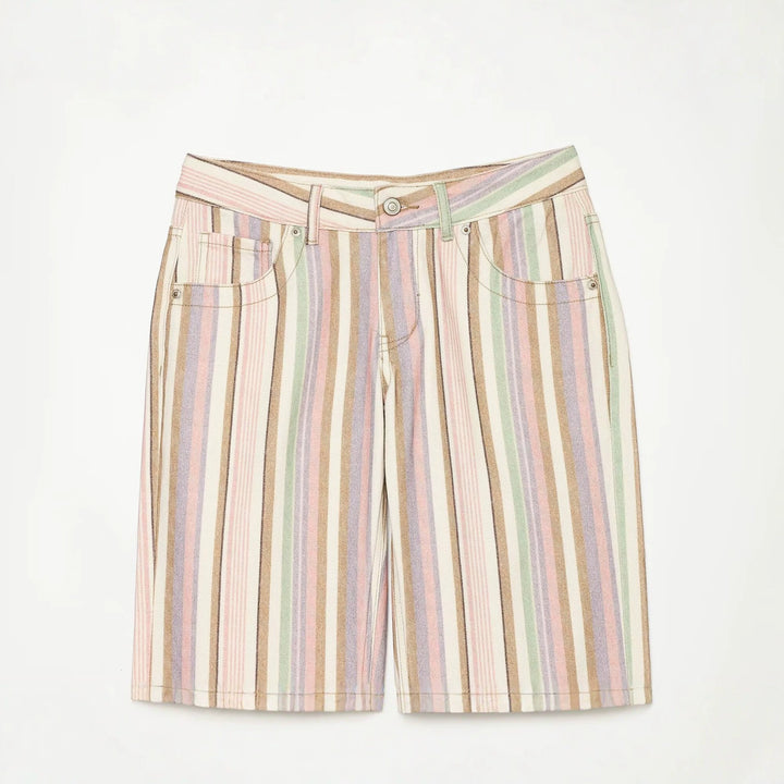 Damen Gestreifte Highwaist Palazzohose mit weitem Bein und Five‑Pocket-Details Drune