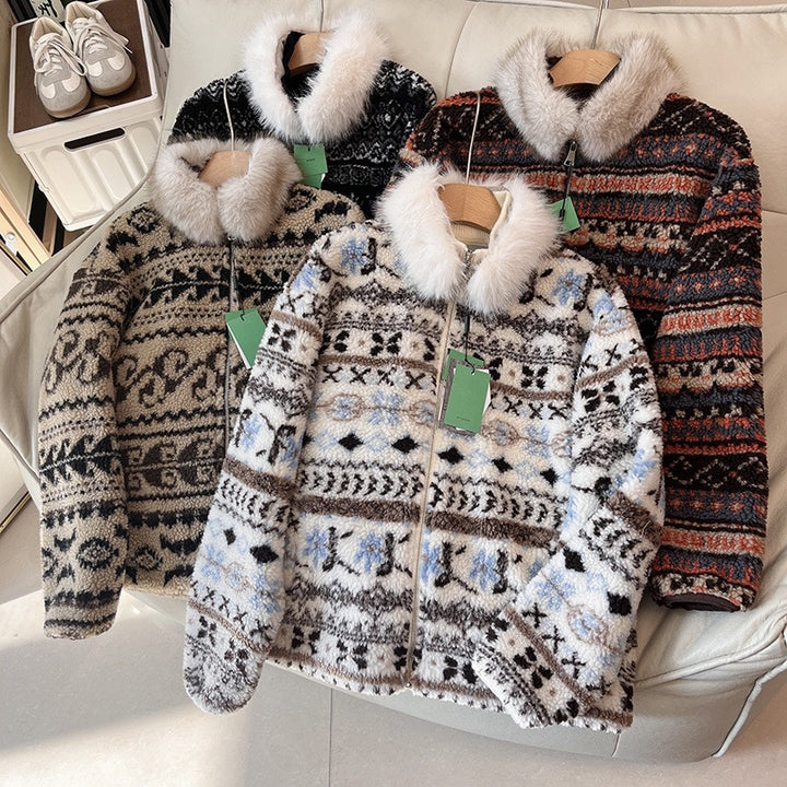 Damen modische Teddyjacke mit gefüttertem Kragen Drune